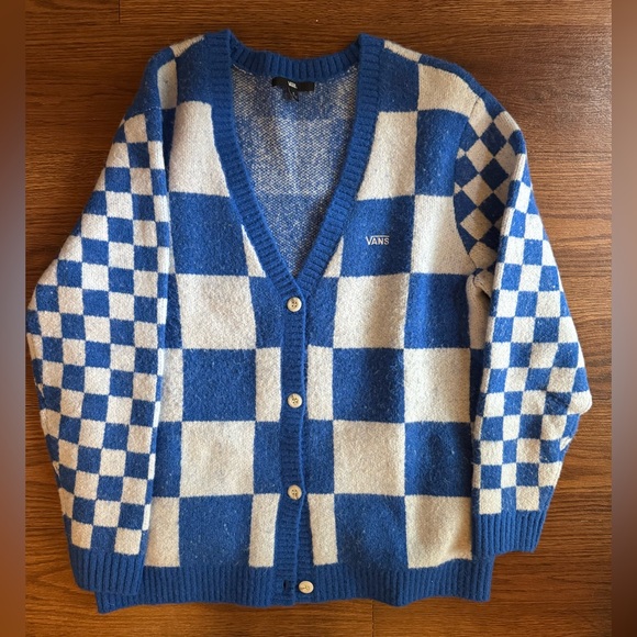Vans Sweaters - Vans Blue and White Checkered Cardigan Sweater
